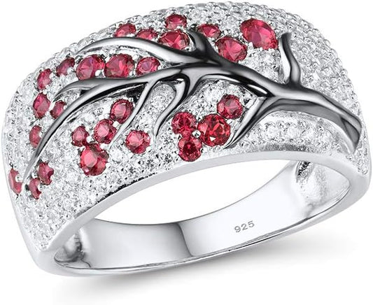Ruby Blossom Tree Ring | White Gold