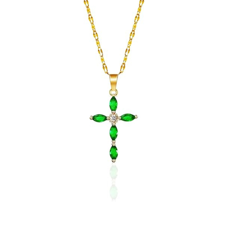 Emerald Cross Necklace | Gold
